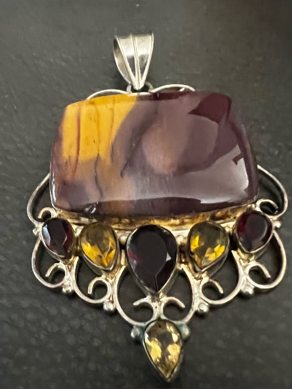 Handcrafted Jasper, Garnet Citrine Pendant Necklace - Sterling Setting